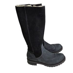 Bos & Co Hudson Tall Black Leather Suede Boots Wool Women's Size 40 (US 9-9.5)